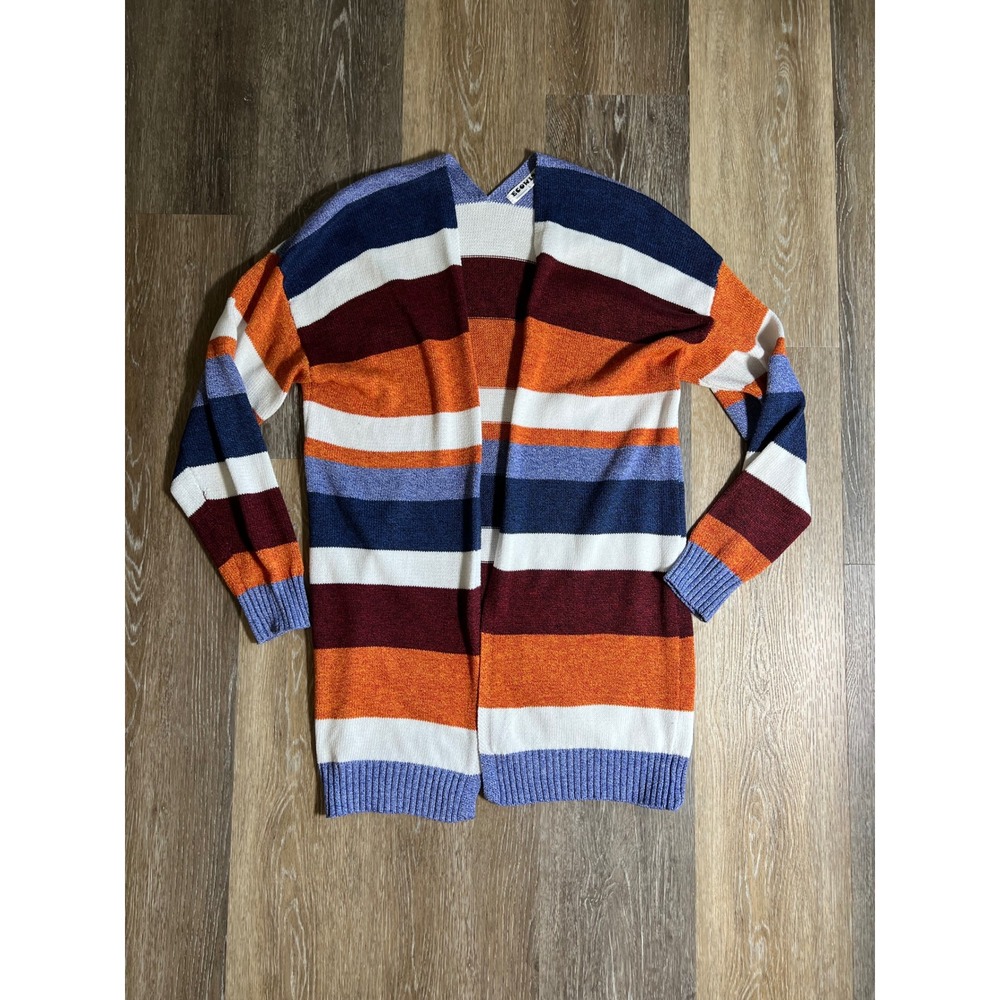 ECOWISH Cardigan Sweater Womens L‎ Multicolor Excellent Striped Open Front Knit